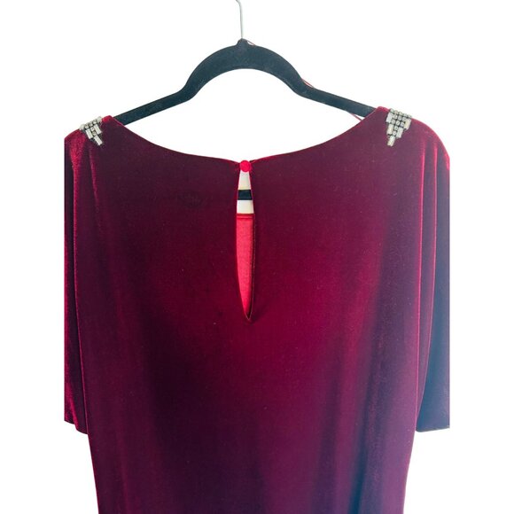Adrianna Papell 8 Evening Dress Burgundy Wine Velvet With Rhinestones - Picture 9 of 14